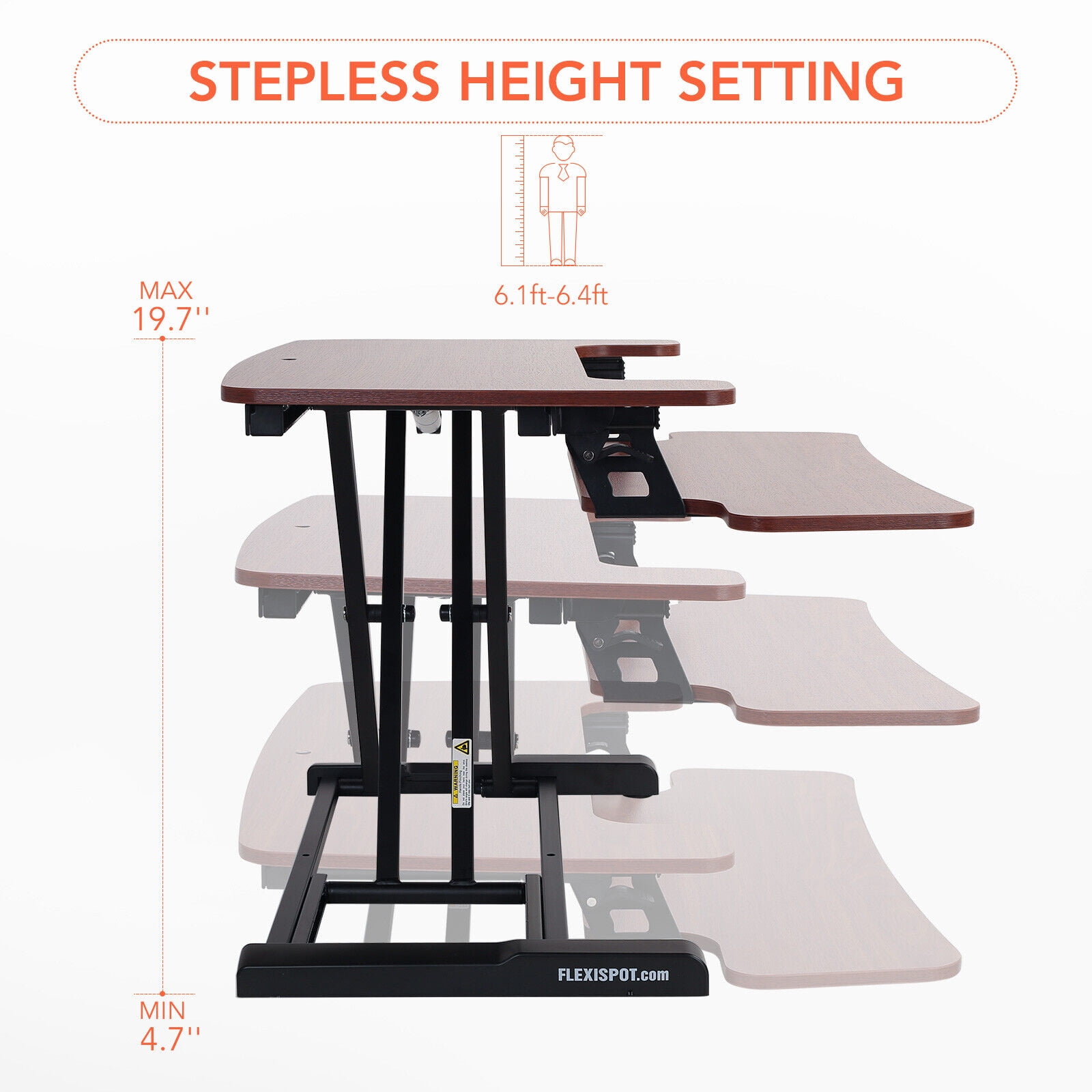 MarketLane 27.6 inch Desk Converter, K Series, Height Adjustable Sit to Stand Riser, Dual Monitor and Laptop Workstation with Wide Keyboard Tray, Dark Walnut Top, Black Frame