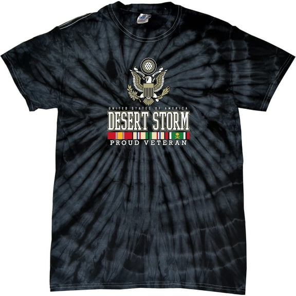 USA Proud Desert Storm Veteran Eagle Tie Dye Short Sleeve T-shirt for Men Women Adult, Small Spider Black