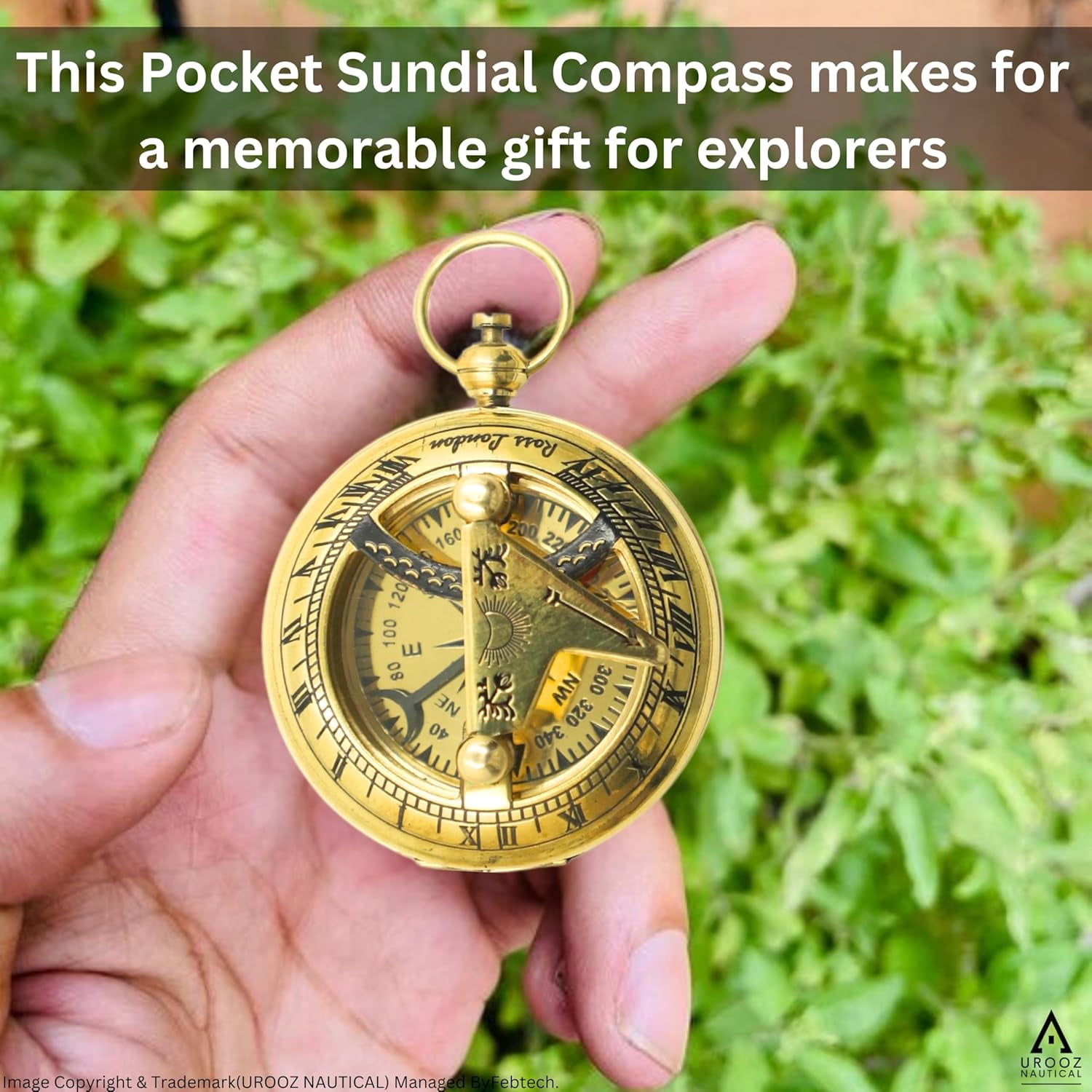 Solid Brass Sundial Compass in Leather Case | Pocket Chain Compass Graduation Day Gifts for Men, Birthday Gifts for Men/Boys, Father to Son Gifts, Baptism Gifts for Boys