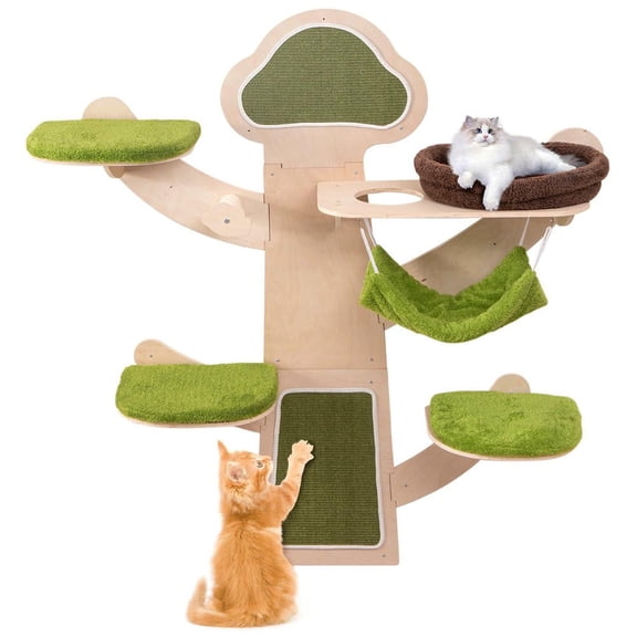 Resenkose Wall-Mounted Cat Tower Floating Cat Wall Shelves Furniture with Soft Bed for Cat Relaxation, Green