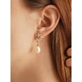 thumbnail image 4 of Earrings Gold-7, CZ Flower Design with Teardrop Pearl, Fashion Jewelry, 4 of 30