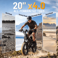 thumbnail image 4 of YareYi Electric Bike for Adults 20", Fat Tire E-Bike Class 3, 750W Mountain Bicycle with Speedometer, 48V 960Wh Removable Battery UL2849, 4 of 10