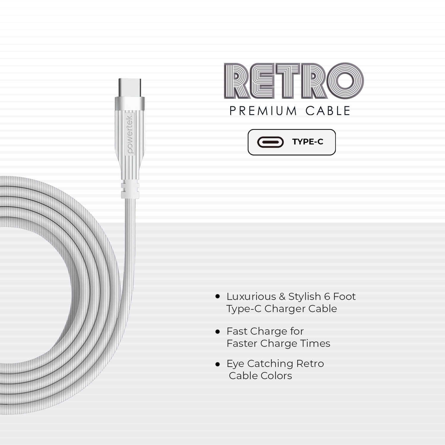 Liquipel Powertek Retro USB-C to USB-C - White