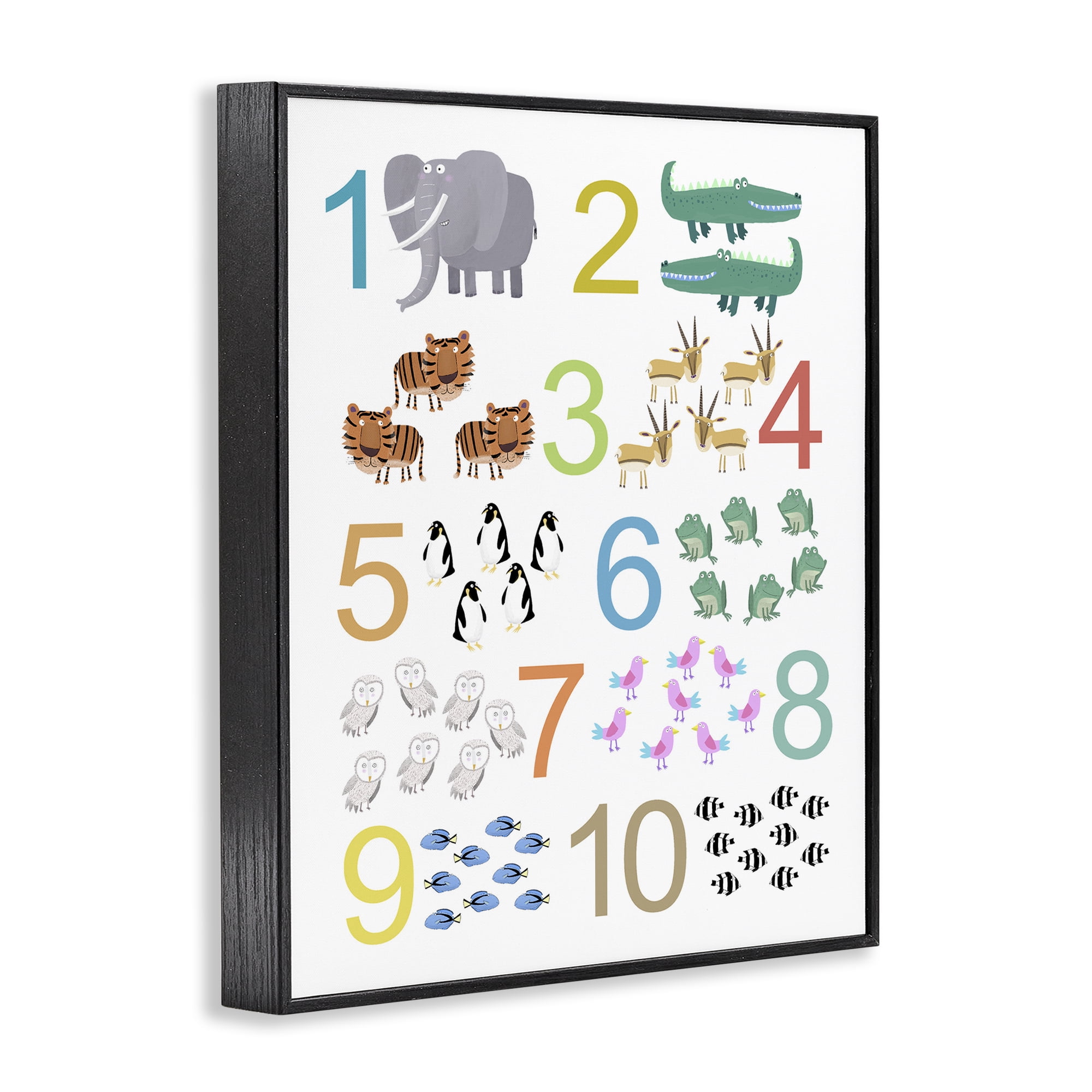 Kid's Counting Animals Black Framed Giclee Art, design by Carla Daly