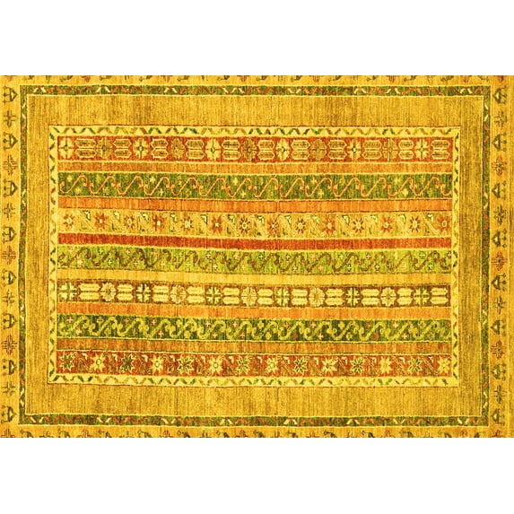 Ahgly Company Machine Washable Indoor Rectangle Abstract Yellow Modern Area Rugs, 3' x 5'