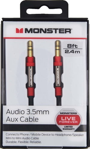 Monster 3.5mm Male to Male Auxiliary Stereo Audio Cable 8ft, Black