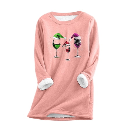 JIKNTTR Christmas Sweatshirts For Women Winter Warm Long Sleeve Shirt Pullover Top Soft Crewneck Thermal Pullover Lightweight Base Layer Shirts