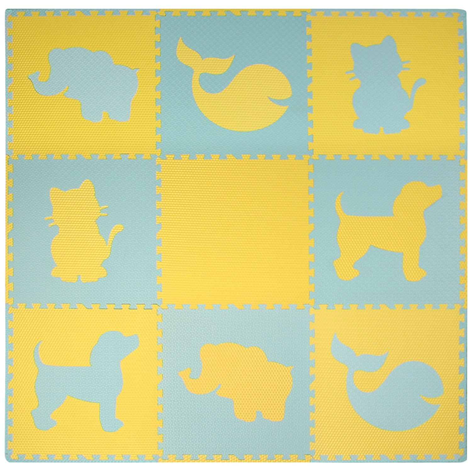 New Kids Puzzle Exercise Play Mat With Textures and Borders Blue / Yellow