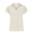 thumbnail image 6 of Htigea Clearance Women's Summer Button Down Shirts Short Shorts Sleeve V Neck Cute Dressy Casual Ladies Tops Blouses Today Sales Beige,L, 6 of 6
