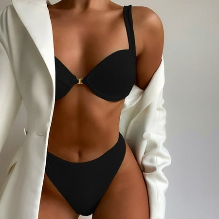 Summer Savings  Women s Bikini Set Swimsuit  Two Piece Filled Bra  Beachwear  Stylish Design  Summer Wear  Comfortable Fit  Quick Dry Material  One Piece Bathing Suit for Women | Black M  Sopatenor