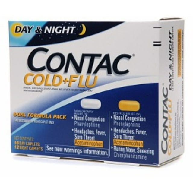 Contac Cold + Flu Dual Formula Pack 16 Day Caplets/12 Night Caplets 28 ea (Pack of 3)