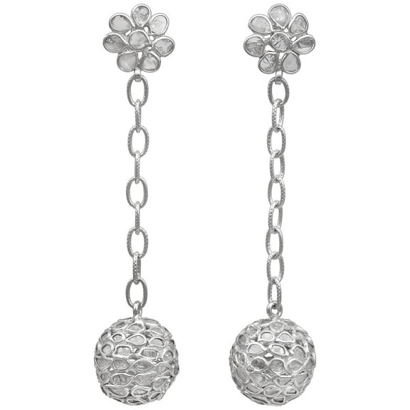 4.50 CTW Natural Diamond Polki Beaded Long Drop Earrings 925 Sterling Silver Valentines Day Gifts Women Earrings