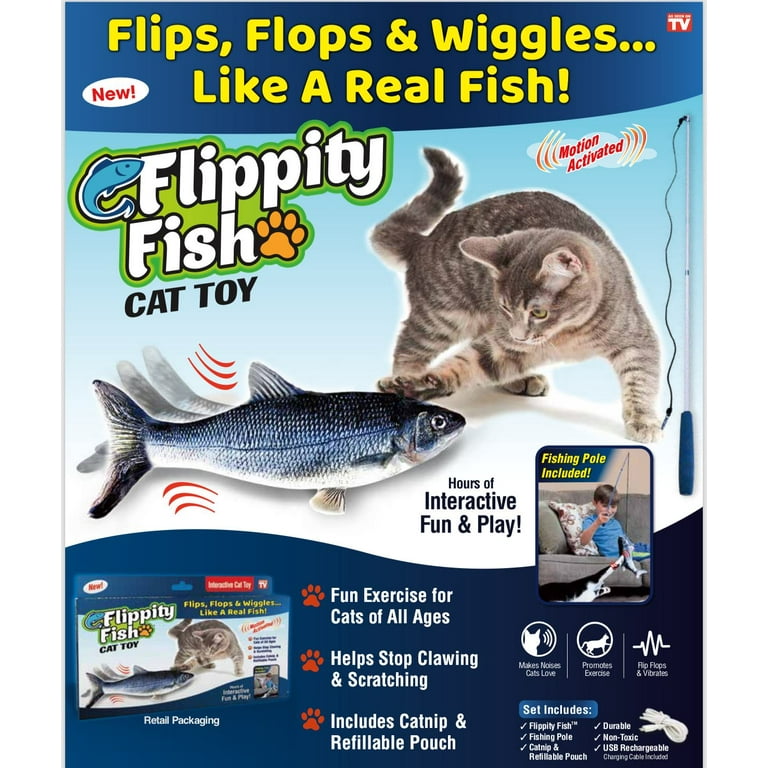 As Seen On TV Flippity Fish Cat Toy, Interactive Cat Toy, Flips, Flops & Wiggles Like A Real Fish, Motion Activated, Cat Fun, Exercise for Cats