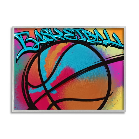 Stupell Industries Urban Sports Basketball Abstract Painting Gray Framed Art Print Wall Art, 30 x 24