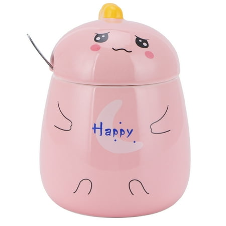 

Milk Cup Coffee Cup Lightweight And Easy To Carry Comfortable To Use 450ml Cute Ceramic Cup Come With Lid Spoon For Home For Restaurant Pink Happy