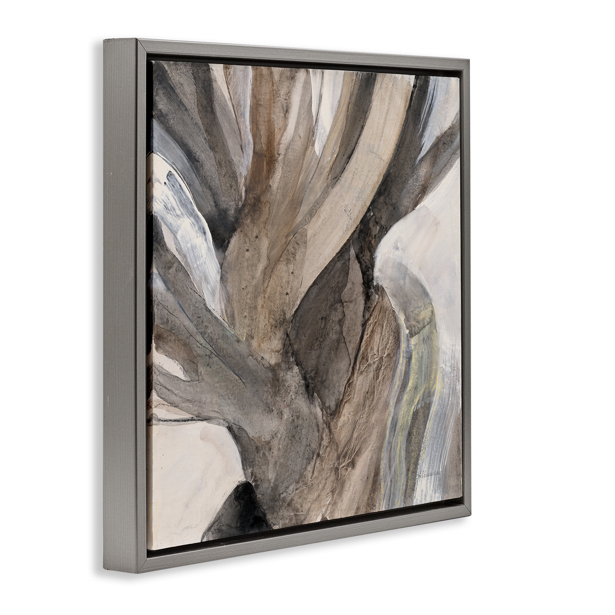 Stupell Industries Twisted Driftwood Abstraction Abstract Painting Gray Floater Framed Canvas Art Print Wall Art, 18 x 18