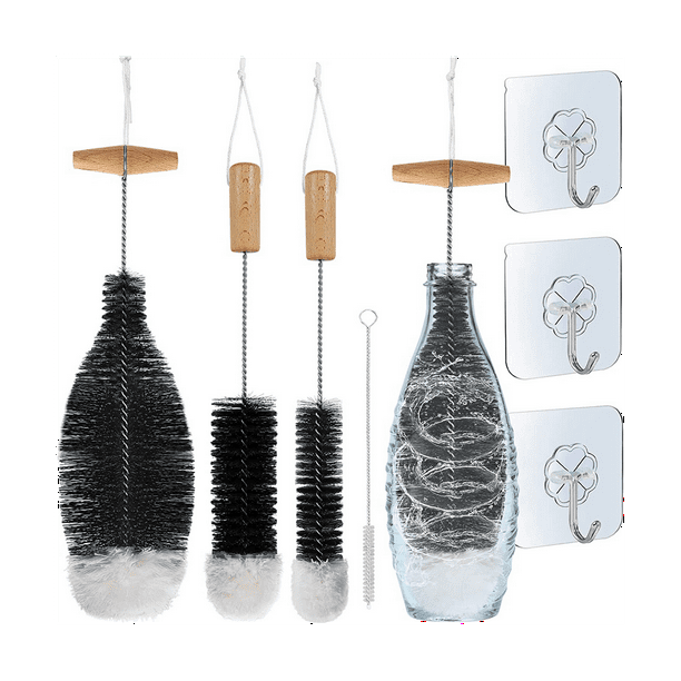 Qtmnekly Bottle Brush Cleaning Brush, Pack of 4 Bottle Brushes and 3