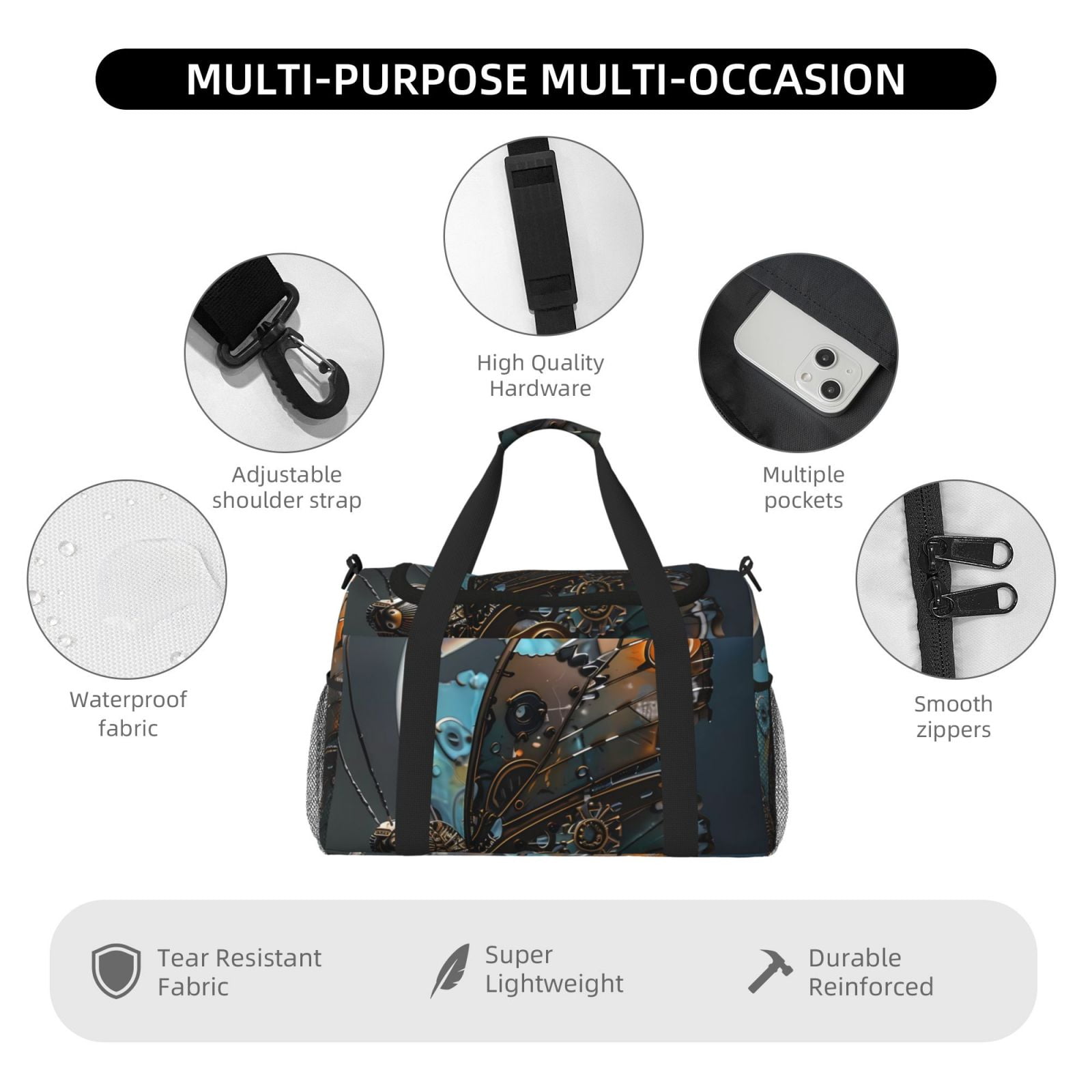 Fuzoiu Steampunk Mechanical Butterfly Print Travel Duffle Bag,Carry On Tote Bags,Duffel Bag,Sport Gym Bag, Hospital Bag for Labor and Delivery, Overnight Bag,Luggage Bag