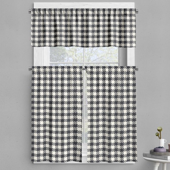 Ambesonne Checkered Valance & Curtain, Sketchy Diagonal Stripes, 55"x36", White Charcoal Grey
