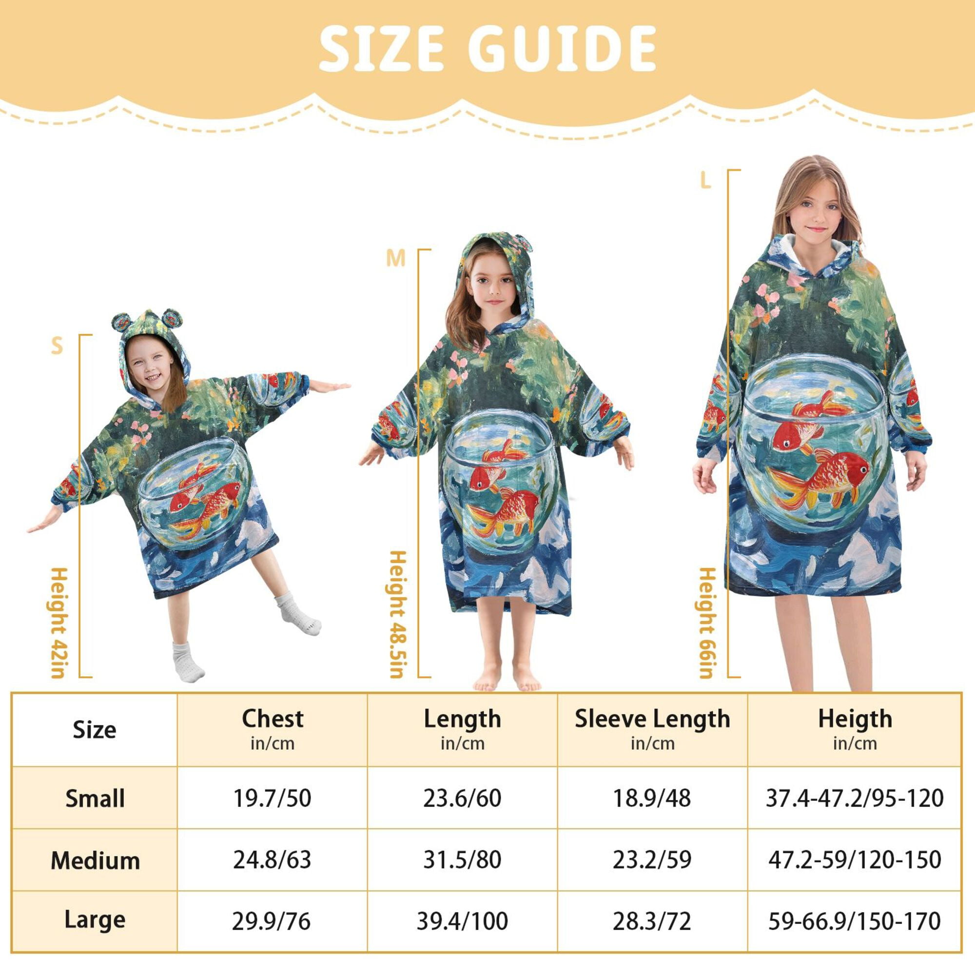 FORMRS Wearable Blanket Hoodie with Sleeves for Kids Cozy Flannel Sweatshirt, Red Goldfish