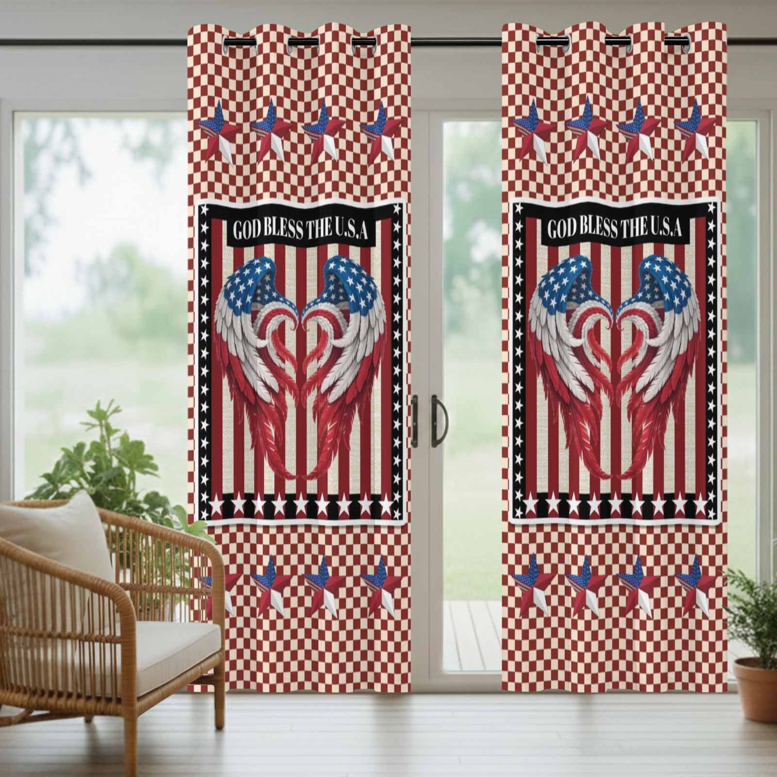 Independence Day Outdoor Curtains for Patio, Red Blue USA Flag Wings Stripe Stars Plaid Sunshade Privacy Drapes Grommet Waterproof Outside Curtains for Porch/Cabana/Balcony 54"x 108", 1 Panel