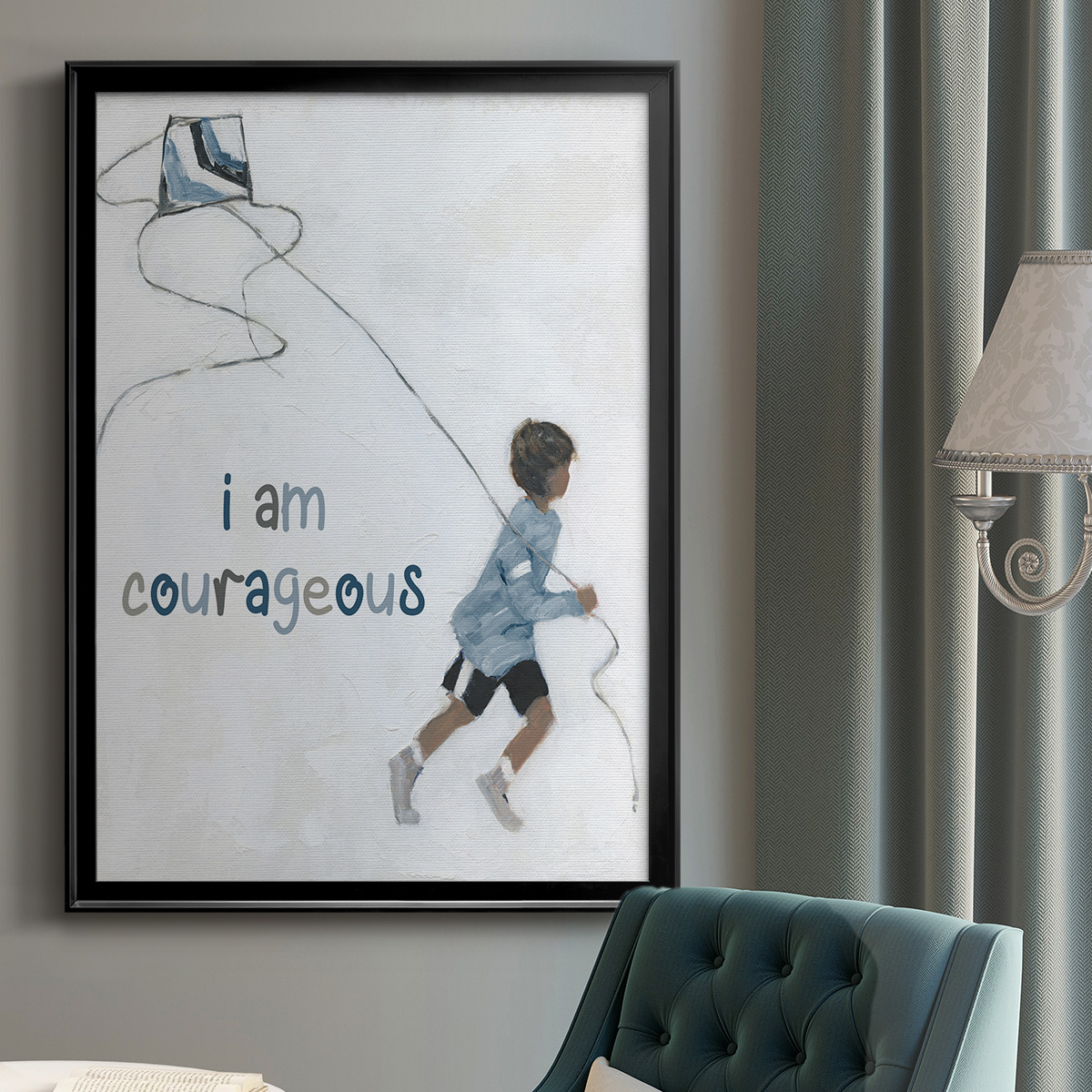 Boy Flying Kite Premium Framed Print - Ready to Hang