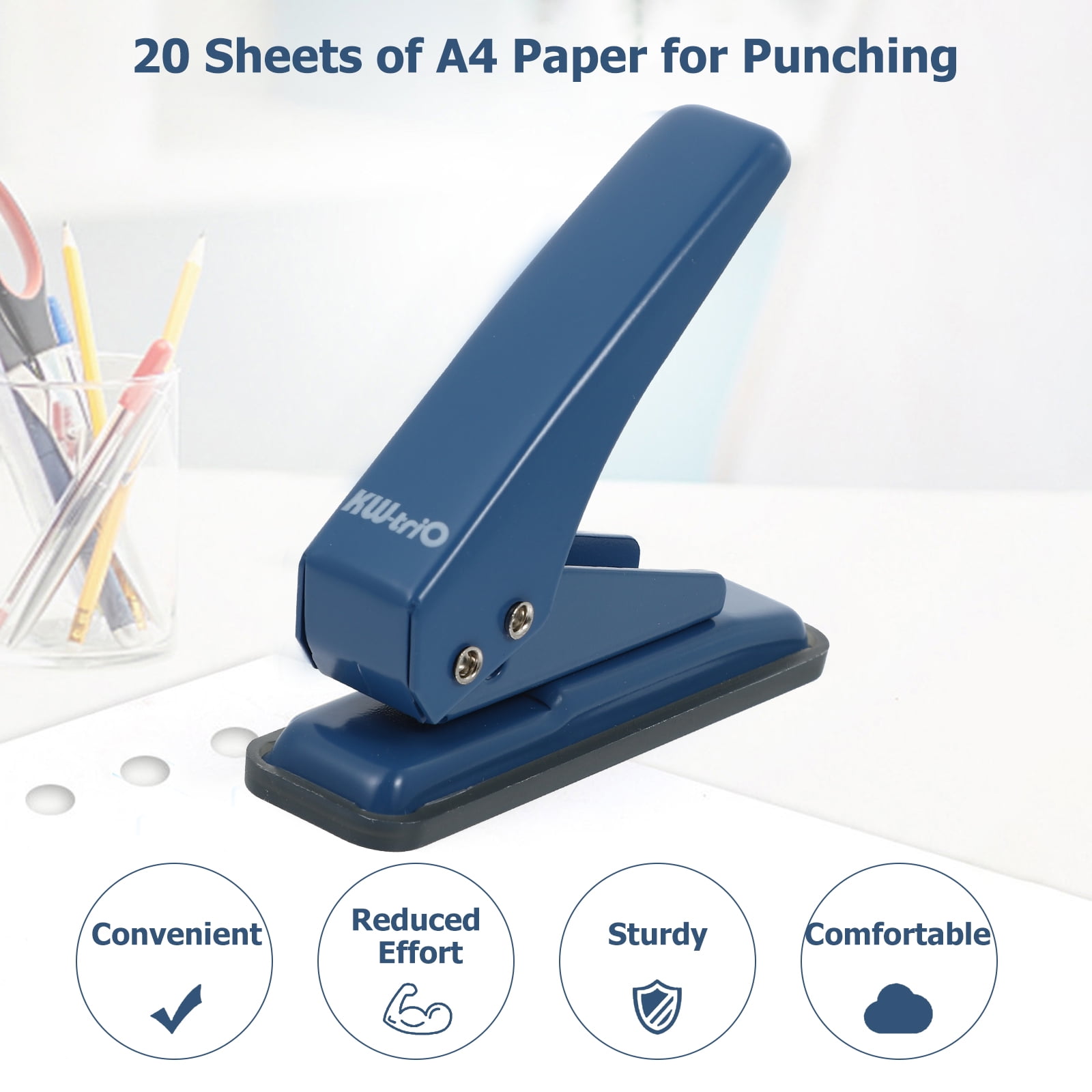 Onaparter Single Hole Paper Punch Heavy Duty Handheld Hole Puncher with Non- Skid Base Craft Paper Hand Tool for Greeting Cards Scrapbook Notebook 6mm Dark Blue Blue