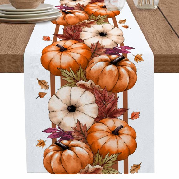 nqOlkjepod Burnt Orange Pumpkin Table Runner 48 Inches Long Farmhouse Dress Scarves, Fall Thanksgiving Botanical Leaves Dining Tablerunner for Coffee Table/Kitchen Island/Party Décor, 13" x 48"