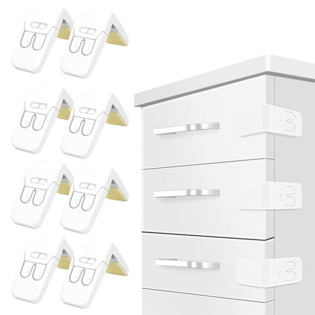 Cabinet Locks for Babies - 8 Pack Child Proof Cabinet Locks Child Safety Locks for Cabinets Baby Proofing Angle Type Drawer Locks Latches with Strong Adhesive for Drawers Doors Cabinets