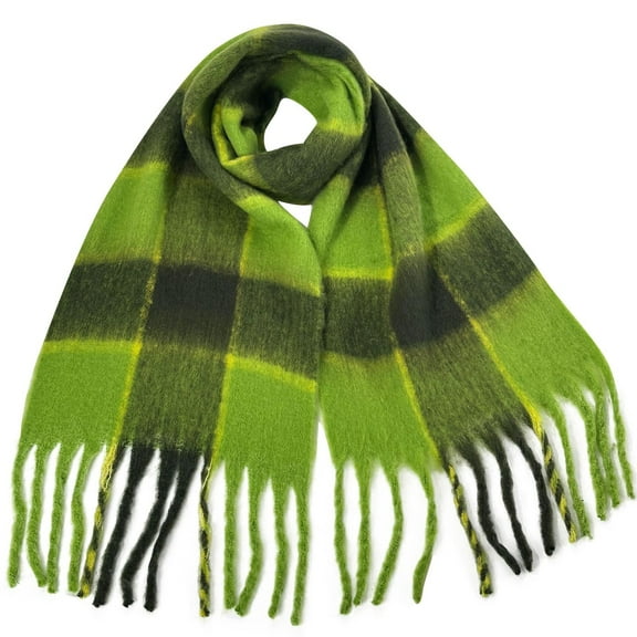 Alkepwun Chunky Winter Scarfs for Women Cold Weather Warm Knit Thick Plaid Scarf Skin-Friendly Long Checked Scarves