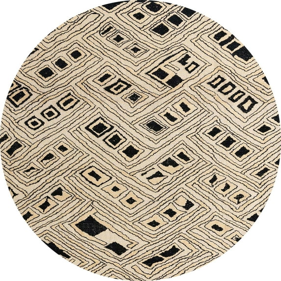 Ahgly Company Machine Washable Indoor Round Abstract Deep Peach Orange Area Rugs, 6' Round