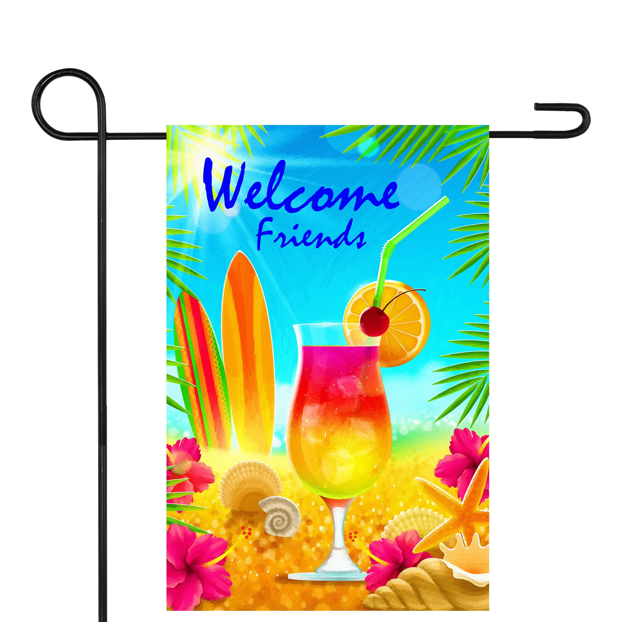 Hello Summer Tropical Beach Outdoor Garden Flag 12.5" x 18"