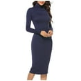 thumbnail image 2 of Dresses for Women 2025 Elegant Classy Turtleneck Ribbed Knit Long Sleeve Slim Fit Sweater Summer Dress Blue M, 2 of 5
