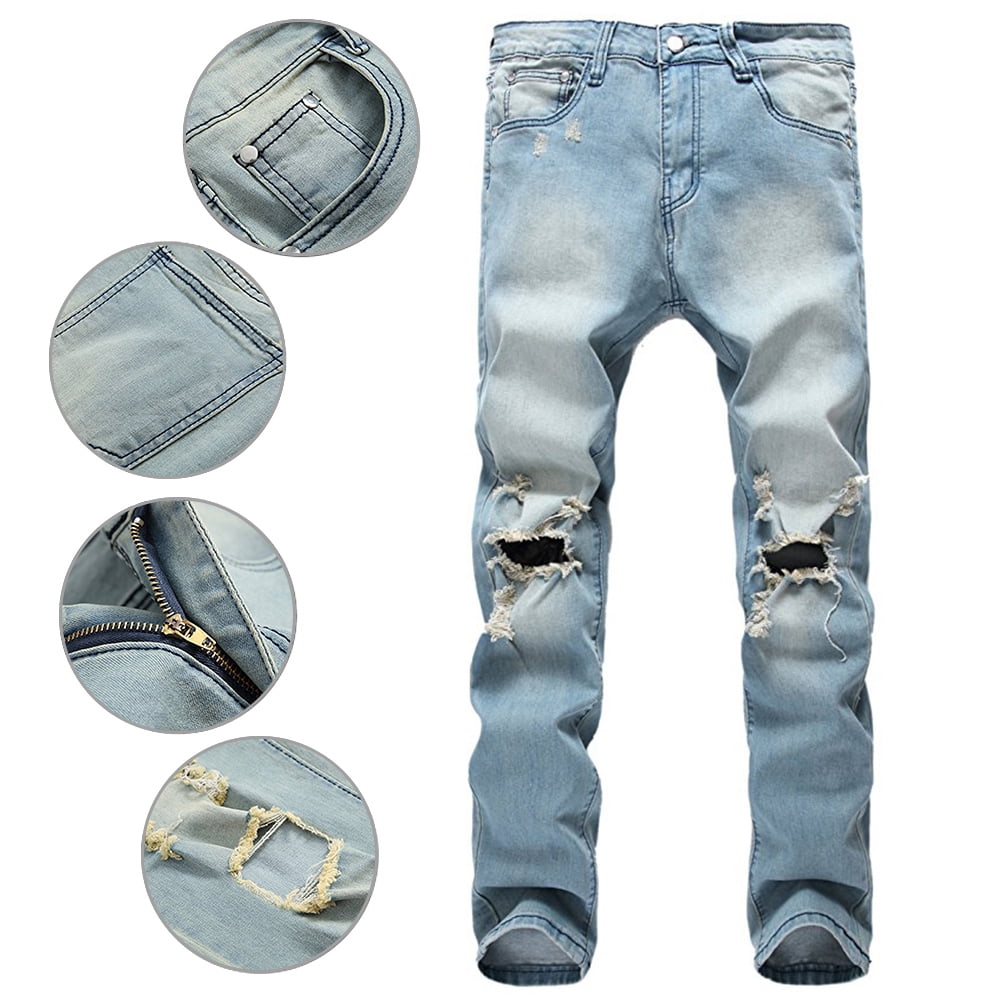 ripped biker jeans with zippers