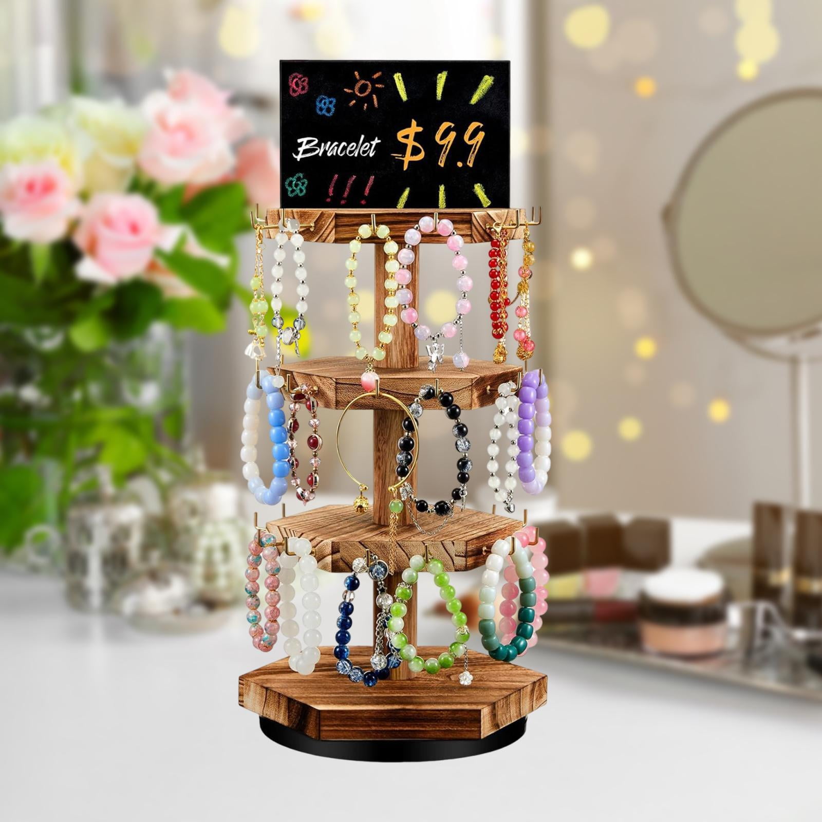 yuksok Rotating Jewelry Organizer Wooden Jewelry Hanger for Rings Earrings Tabletop