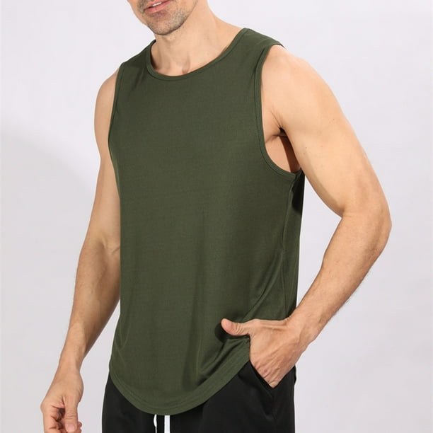 pstuiky Camiseta sin mangas para hombre, Blusa deportiva sin mangas con cuello redondo y estampado liso informal para hombre Chaleco de hombre l