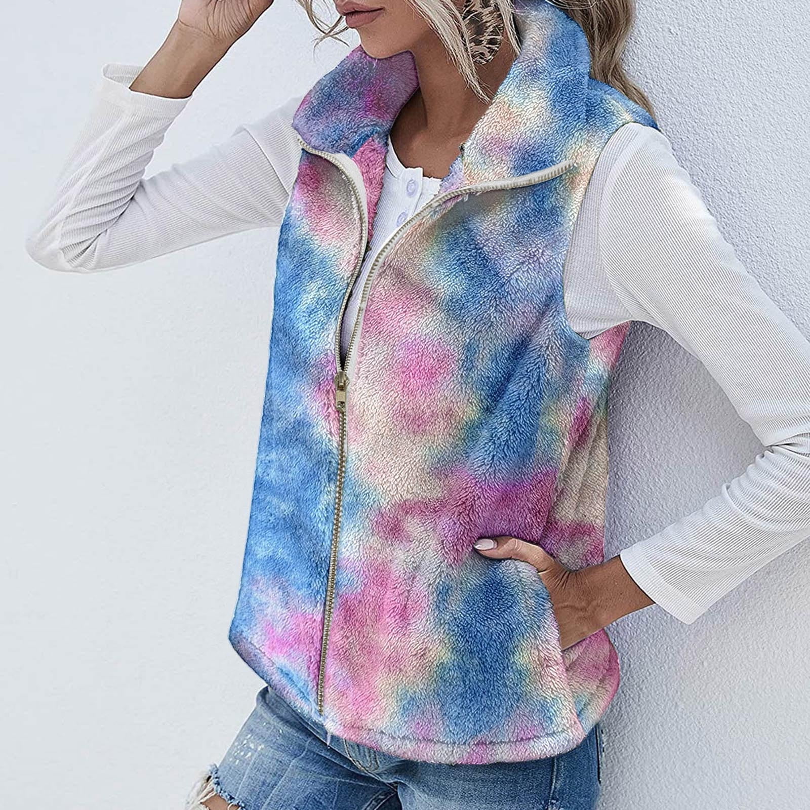 TIANZEN Coat For Womens Fuzzy Jacket Lightweight Vest Cozy Sleeveless Cardigan Zipper Outerwear With Pocket Corduroy Vest for Women Reversible Vest Lightweight Vests for Women