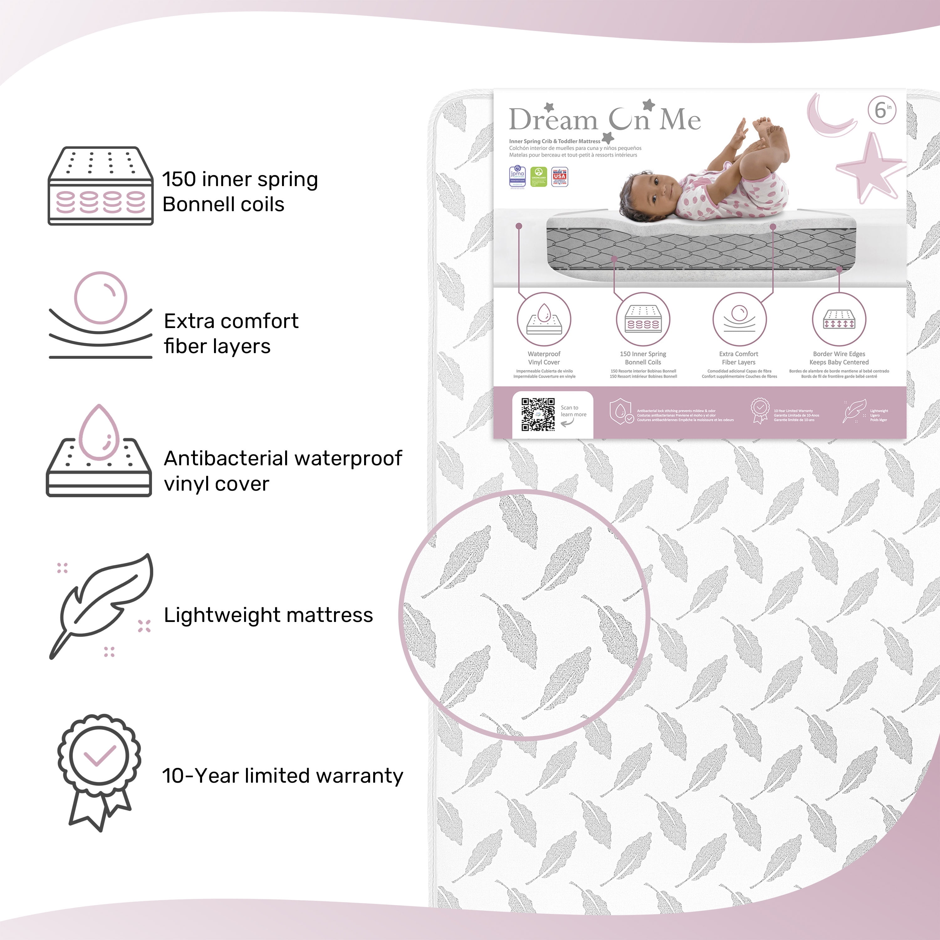 Dream on Me Flora 132 Premium Coil Standard Crib & Toddler Bed Mattress