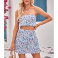 thumbnail image 2 of Trajes de 2 piezas para mujer Top de tubo sin mangas plisado con estampado floral sin tirantes y cintura media, 2 of 8