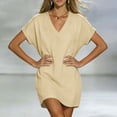 thumbnail image 5 of Admvng Dress for Women Solid Soft And Comfortable Short Sleeve V Neck T Shirt Dress, 5 of 9