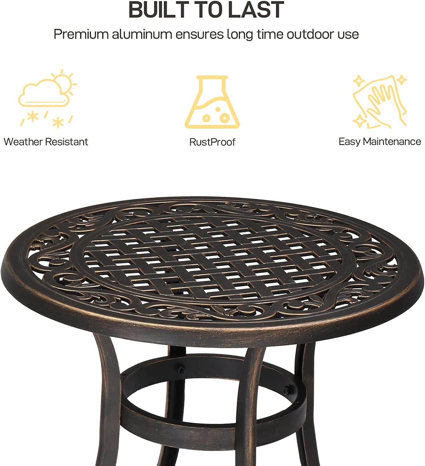 VINGLI Outdoor Traditional Weather-Resistant Cast Aluminum Circle End Table, Bronze