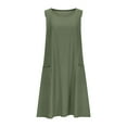 thumbnail image 4 of SYMOID Womens Solid Color Casual Sleeveless Cotton Linen Loose Fit A - Line Knee - Length Dress with Pockets,Army Green,Size L, 4 of 6