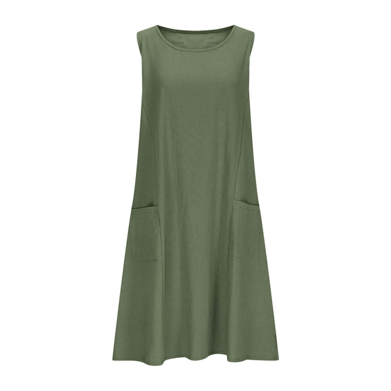 knee length dresses for ladies Portillo Linen Blend Mini Dress Olive