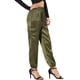 thumbnail image 4 of Pantalones cargo de satén para mujer Inspire Chic, de cintura alta, con cintura elástica, casuales, 3XL, verdes, 4 of 7