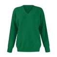 thumbnail image 4 of Womens Long Sleeve V Neck Sweaters 2025 Fall Casual Classic Soft Loose Fit Basic Pullover Jumper Top Winter Old Money Clothes Green M, 4 of 5