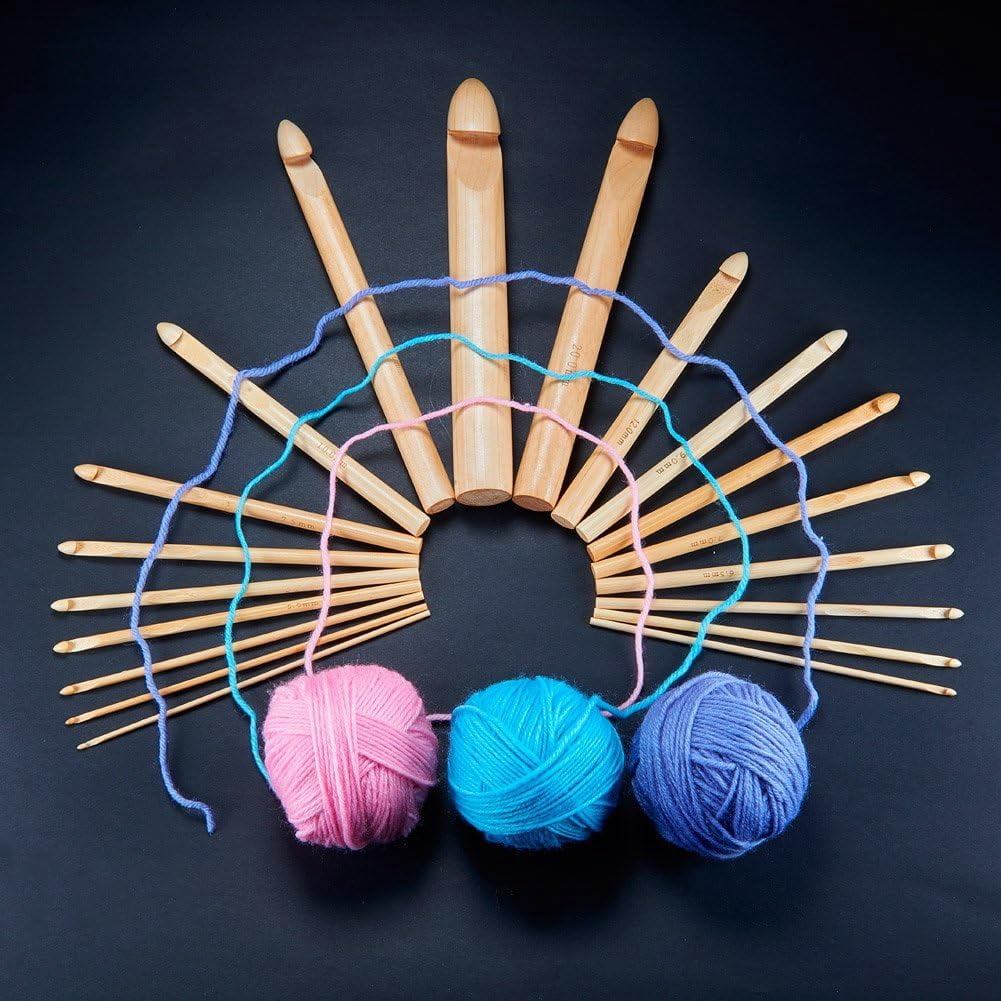 57PCS Crochet Tools - 19PCS Bamboo Crochet Hooks Set with 38pcs Knitting Accessories Ideal