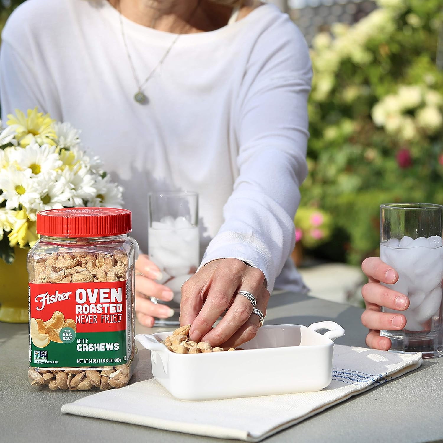 Fisher Oven Roasted Never Fried Whole Cashews, 24 oz.