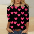 thumbnail image 4 of Ounisa Womens 3/4 Sleeve Shirts Crew Neck Valentine T Shirts Love Heart Printed Tee Tops Fashionable Blouse, 4 of 5