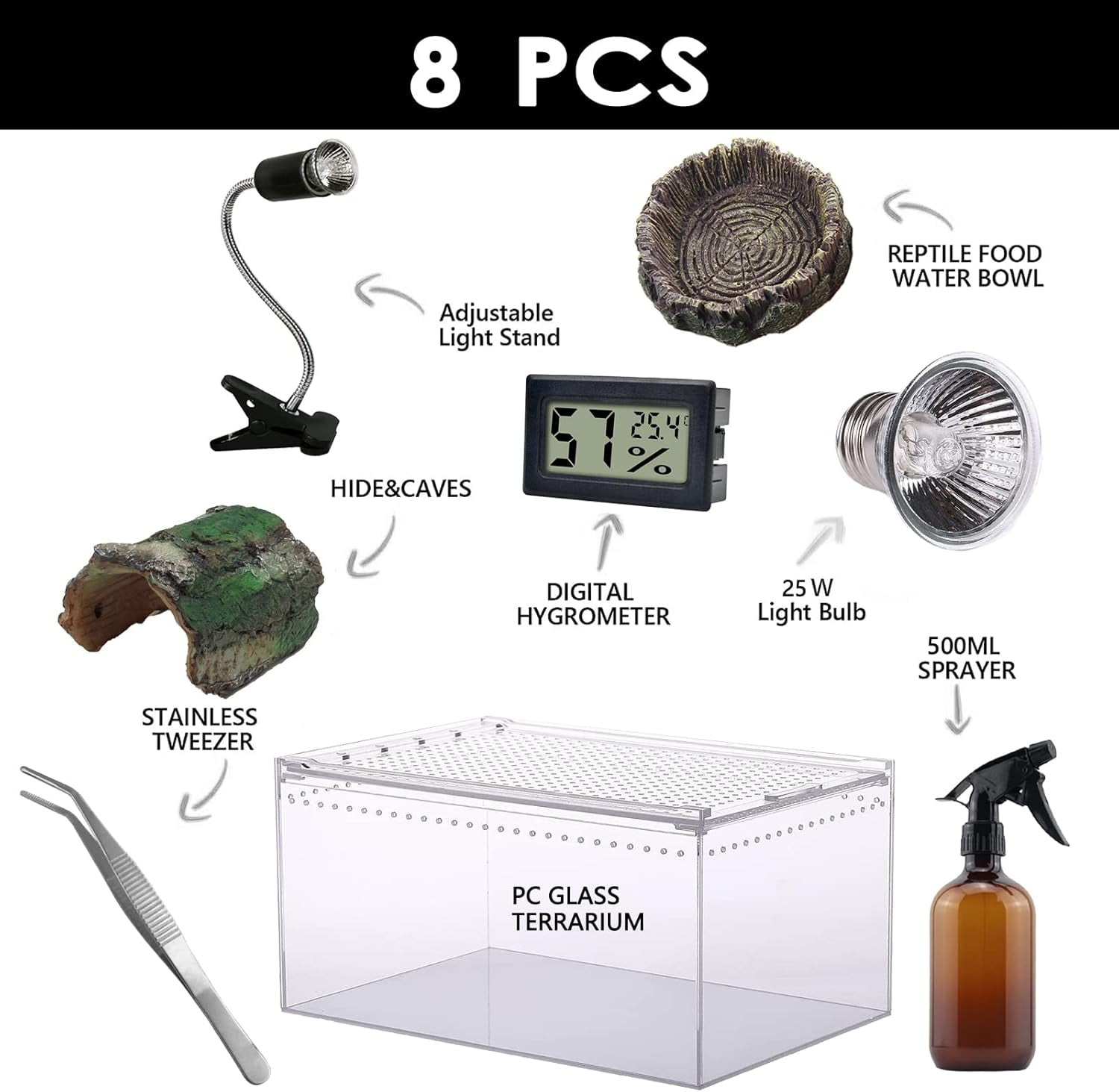 Reptile Terrarium - Amphibian Tank Starter Kit, Eco Rainforest Feeding Box, Amphibian Feeding Box, Suitable for breeding Lizards, Snakes, Chameleons, Jumping Spiders