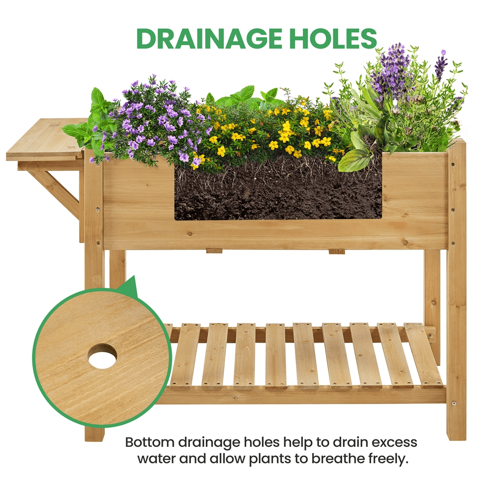 Renwick Solid Wood Elevated Planter Box with Removable Grow Grids, Light Brown